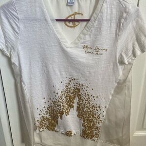 Disney World "Where Dreams Come True" Cream Shirt with Gold Sparkles XS